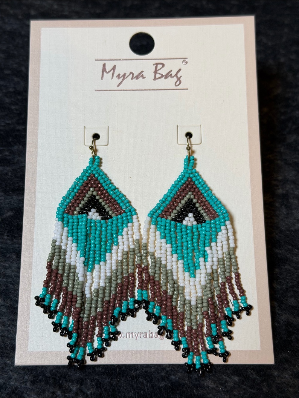 Myra Bag Beaded Fringe Earrings Turquoise Boho Western NWT